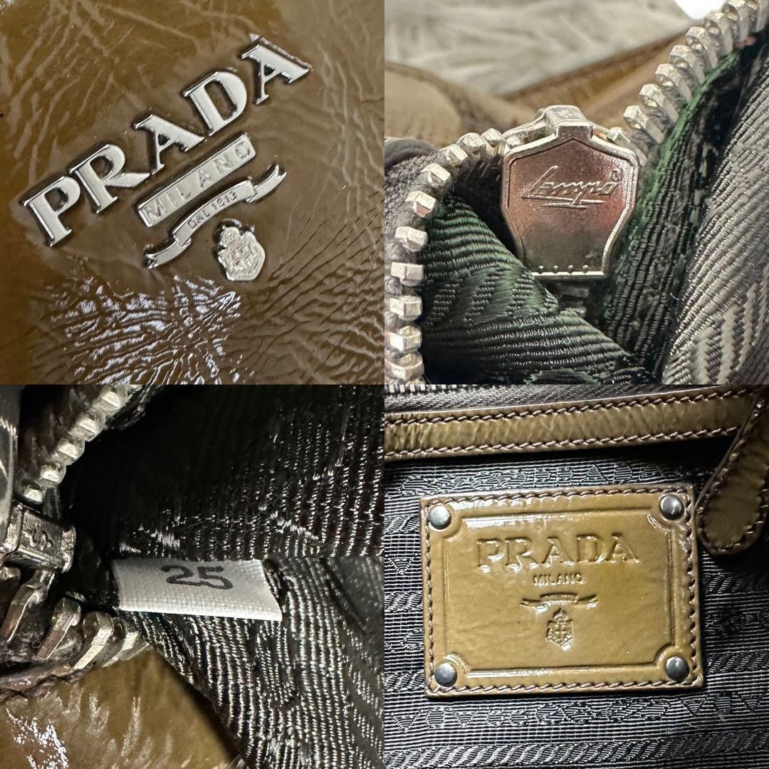 Prada - one shoulder bag brown leather faded patent leather