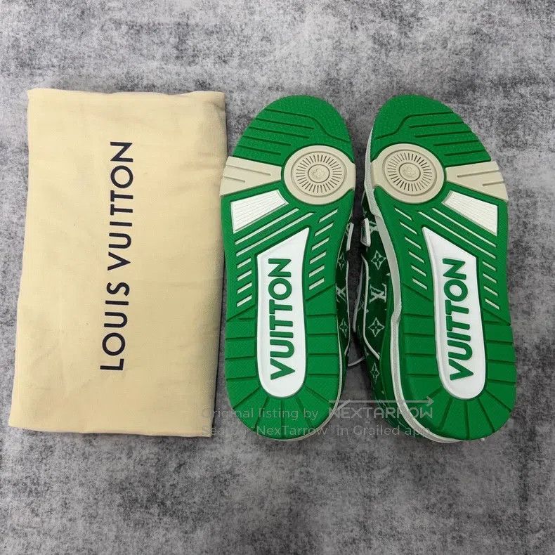 Louis Vuitton Louis Vuitton Trainer white and green flocked fully printe Size US 6.5 / EU 39-40 - 5 Thumbnail