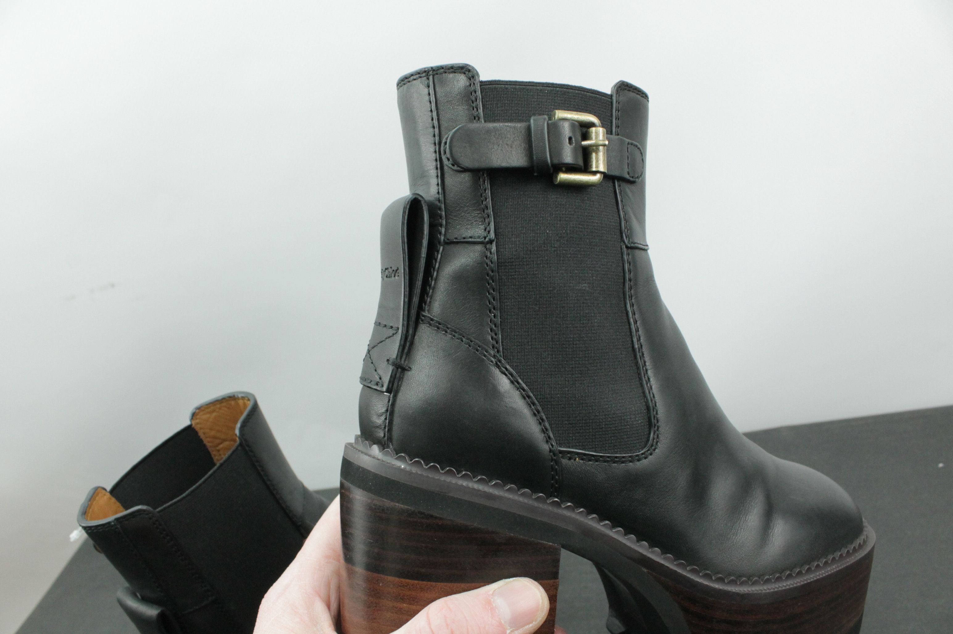Chloe See By Chloé Block Heel Platform Black Leather Bootie Size US 5 / IT 35 - 8 Thumbnail