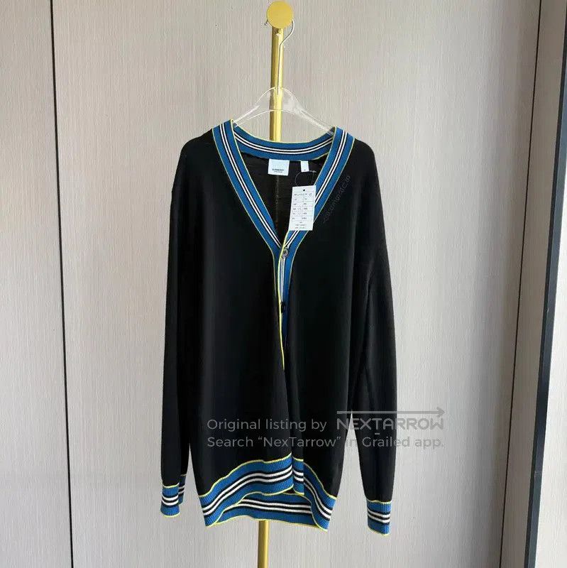Burberry Burberry Black Wool Cardigan with Striped Trim. Size M / US 6-8 / IT 42-44 - 1 Thumbnail