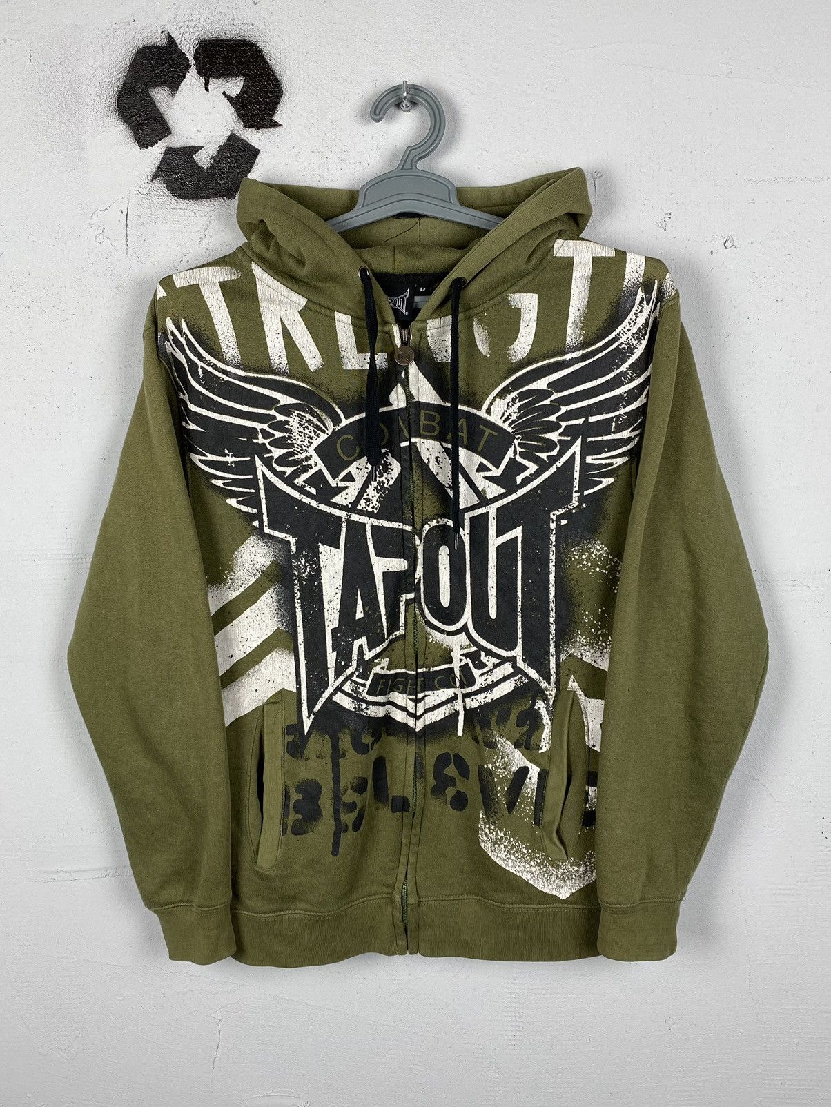 Pre-owned Military X Tapout Y2k Zip Up Hoodie Combat Military Opium Style In Green