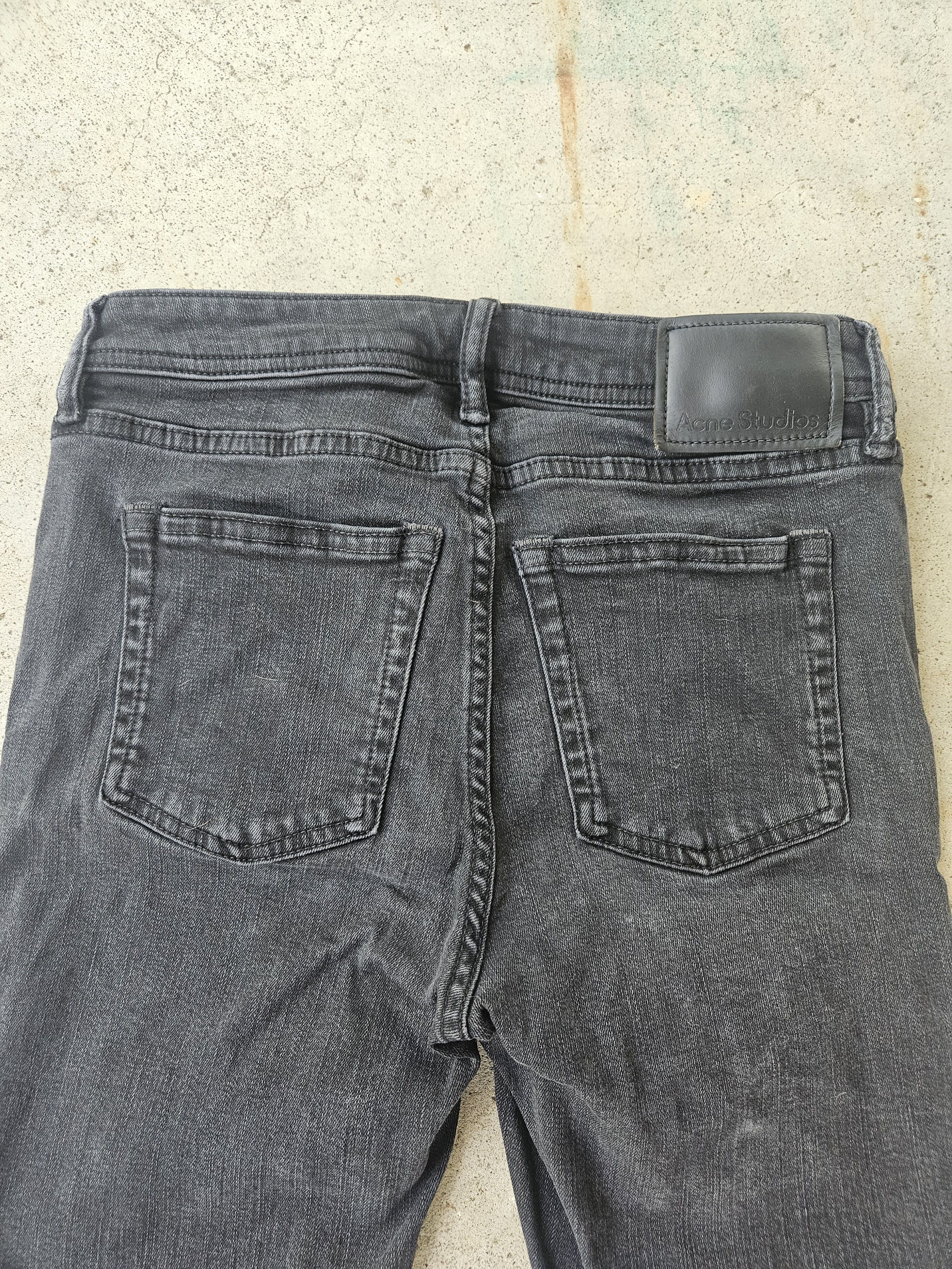 Acne Studios River Rigid Gray Black Slim Fit Leather Patch Denim Jeans Size US 26 / EU 42 - 2 Thumbnail