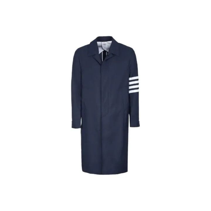 Thom Browne Striped Long Sleeve Overcoat in Blue 0079