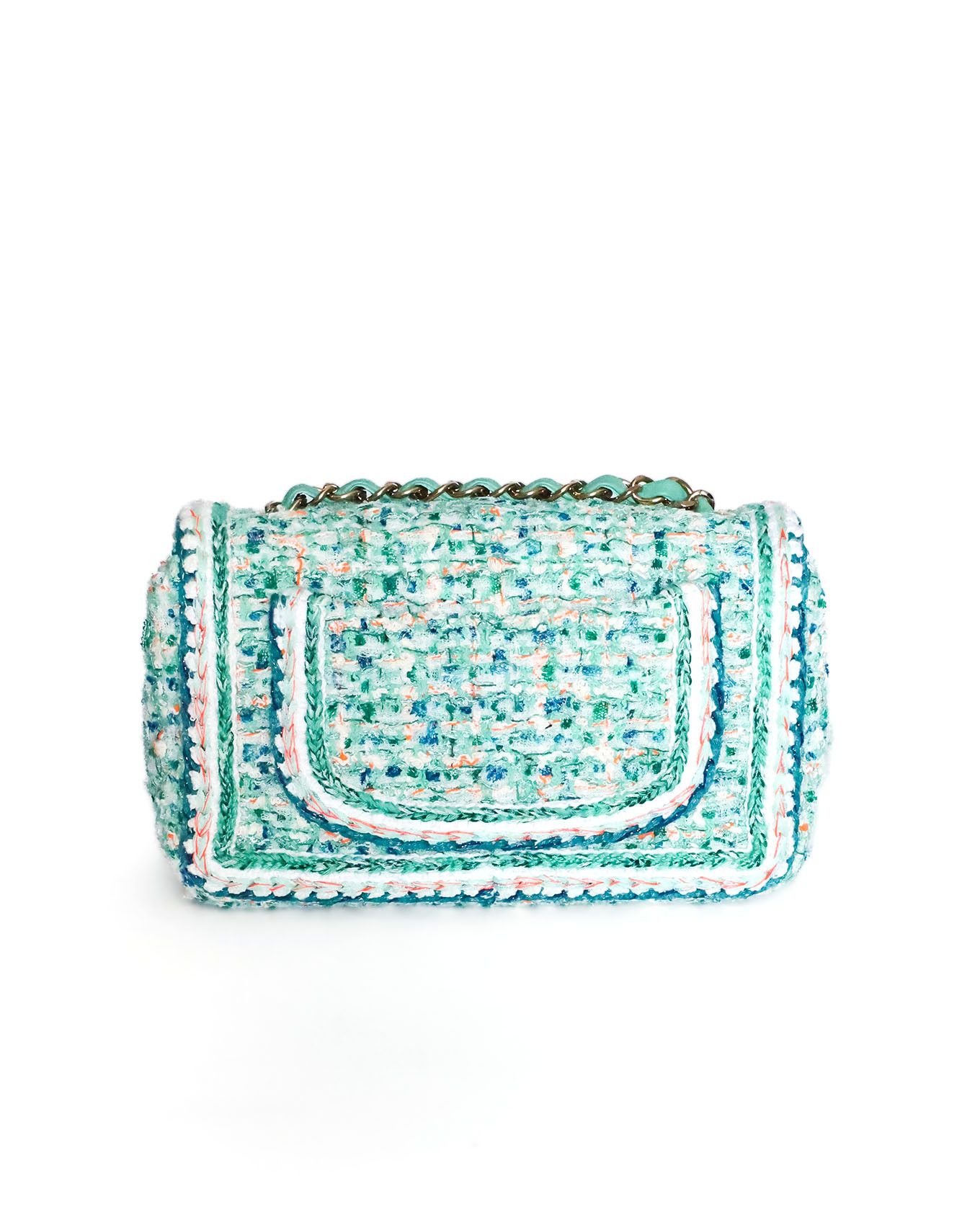 Chanel Mini Classic Flap Bag Green Multicolor Tweed 2019 Size ONE SIZE - 6 Thumbnail