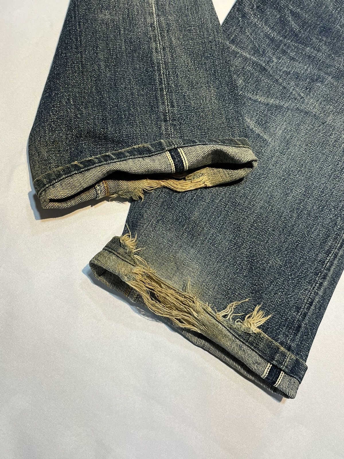 Japanese Brand Vintage Studio D’Artisan Denim Selvage Trashed Jeans Flare Size US 30 / EU 46 - 2 Thumbnail