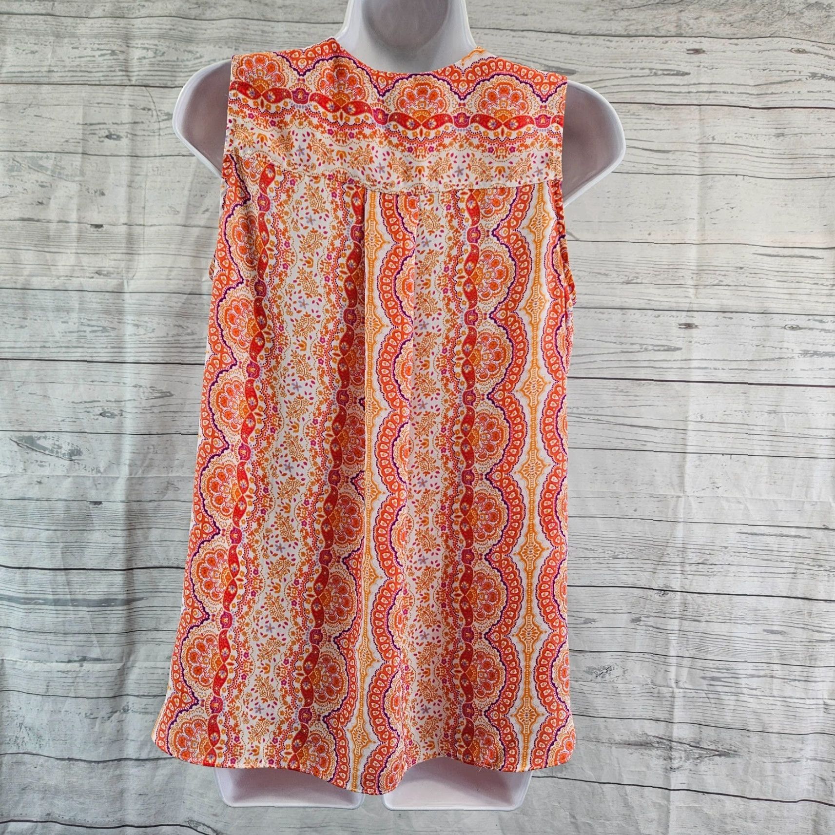 Cynthia Rowley Cynthia Rowley Womens Top Blouse Sleeveless V-Neck XS Small Multicolor Orange Purple 90s? (Wait no) Size S / US 4 / IT 40 - 4 Thumbnail