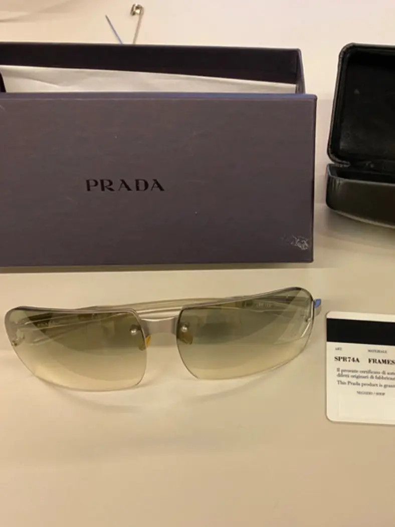 Prada PRADA Sunglasses Rimless Sport Metal Frame Shield Wrap Size ONE SIZE - 1 Thumbnail