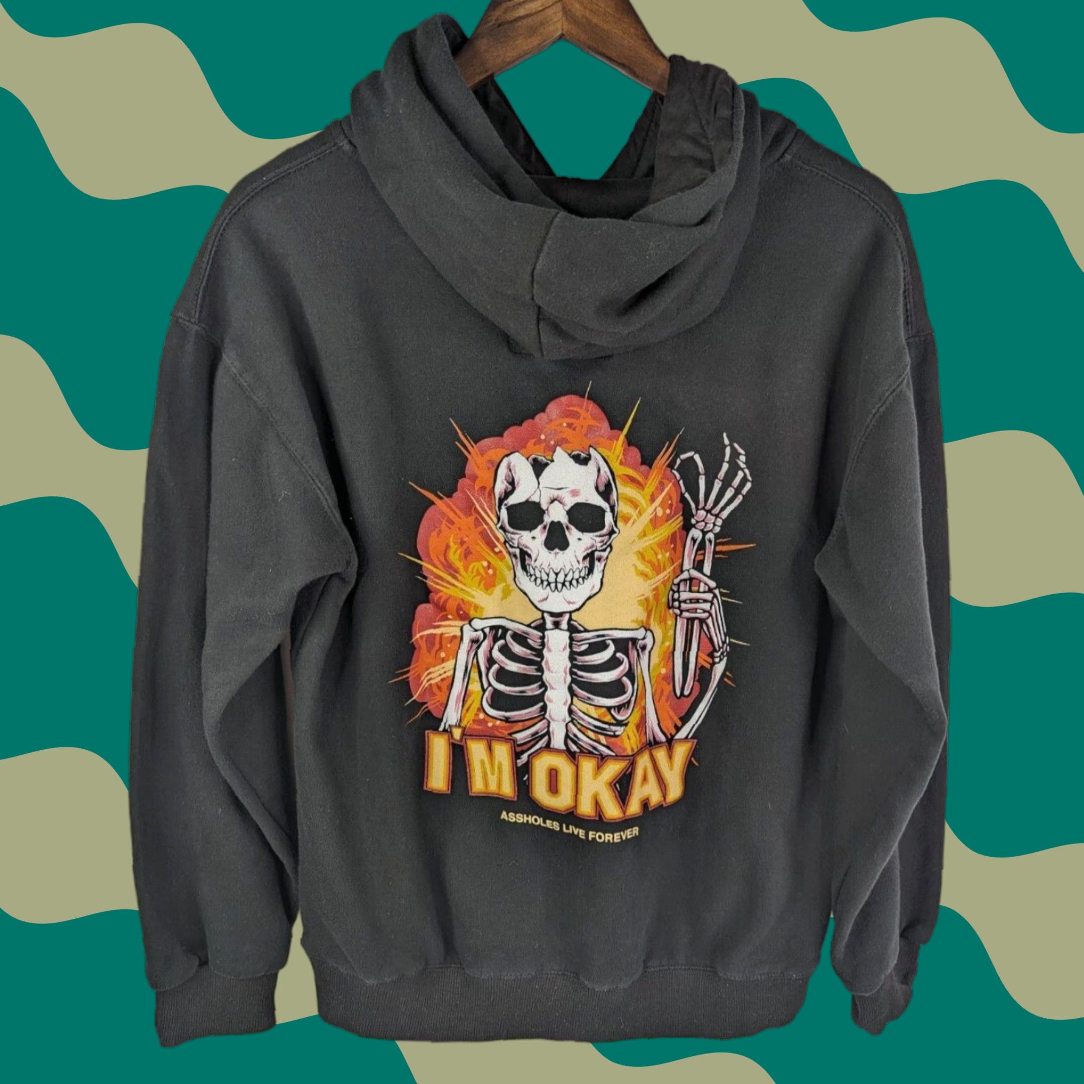 Olive A**holes Live Forever Hoodie Mens M Black Skull Logo Knit Pullover Hooded with Pockets Crew Neck Graphic Print Casual Slub Size US M / EU 48-50 / 2 - 1 Thumbnail
