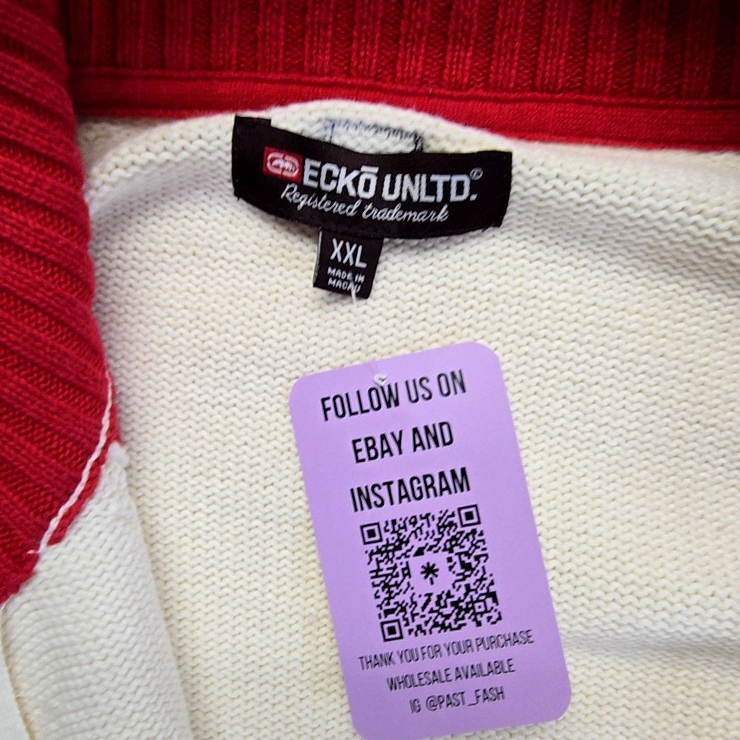 Ecko Unltd. Ecko Unltd Knit Sweater Red Stripe Full Zip Cream XXL Y2K Size US XXL / EU 58 / 5 - 9 Thumbnail
