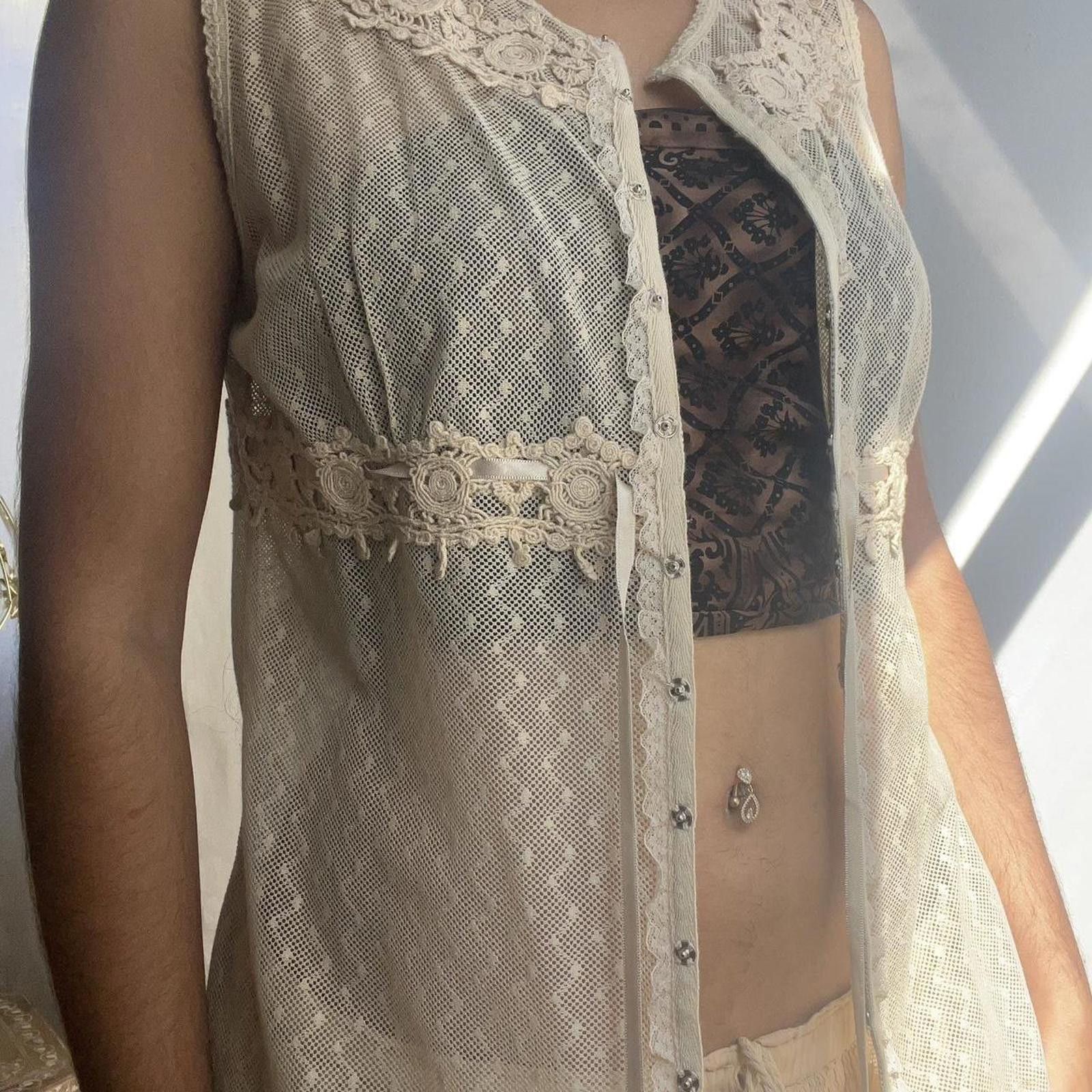 Other Cream lace-up front vest with tie waist detail #fairycore Size S / US 4 / IT 40 - 4 Thumbnail