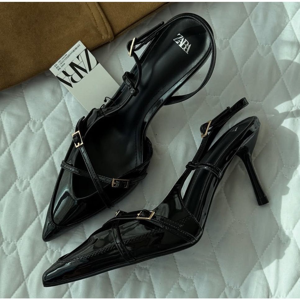 Zara Zara Black Pointed Toe Slingback Heels NWT Size US 7.5 / IT 37.5 - 8 Thumbnail