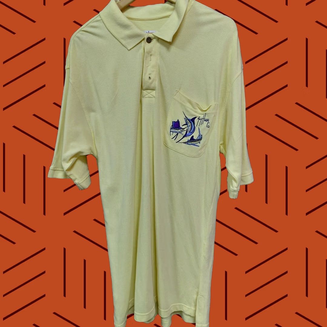 Guy Harvey Guy Harvey by AFTCO BLUEWATER Polo Shirt Yellow XL 100% Cotton Short Sleeve Button Mens Shirt Size US XL / EU 56 / 4 - 1 Thumbnail