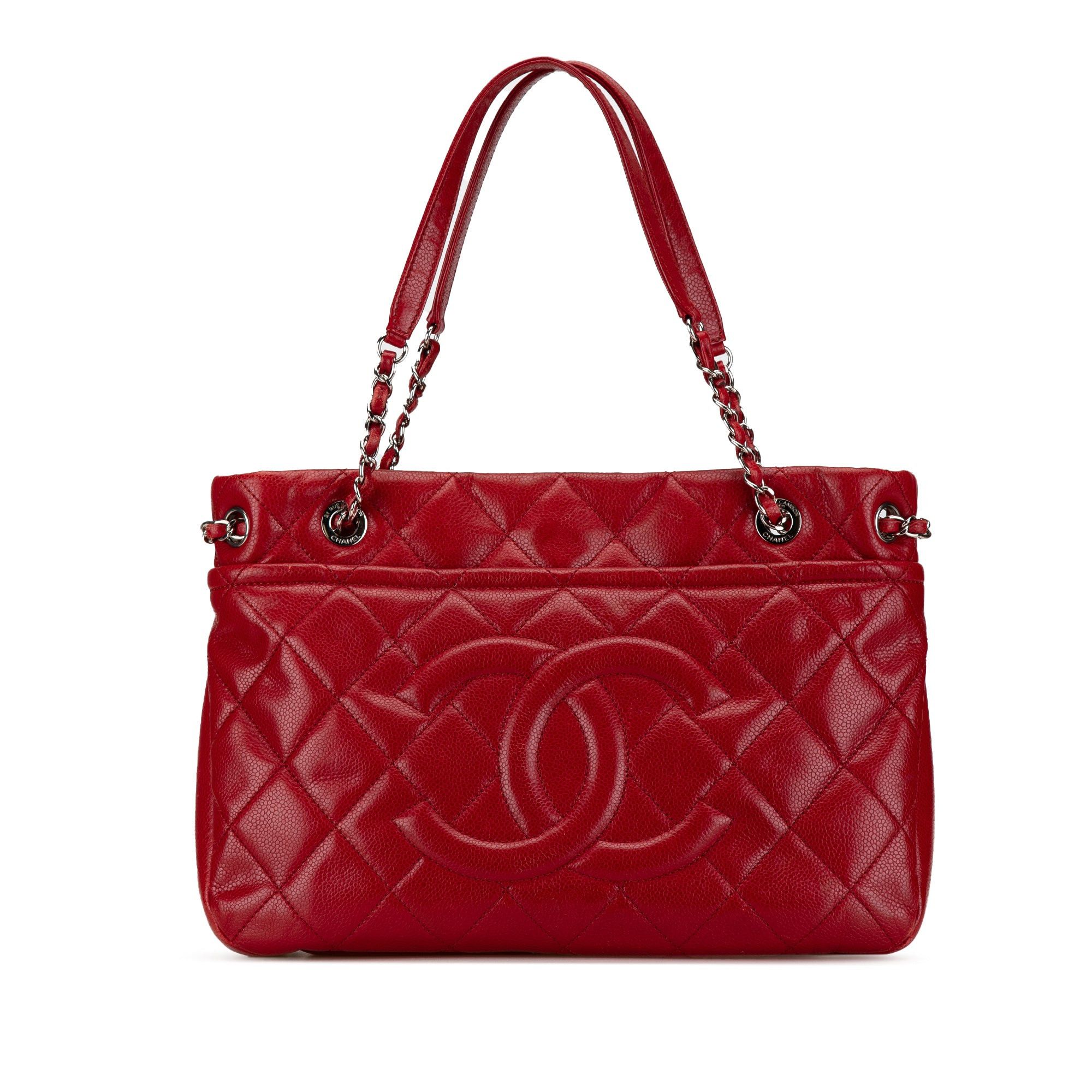 Chanel Quilted Caviar Soft Shopper Tote Red