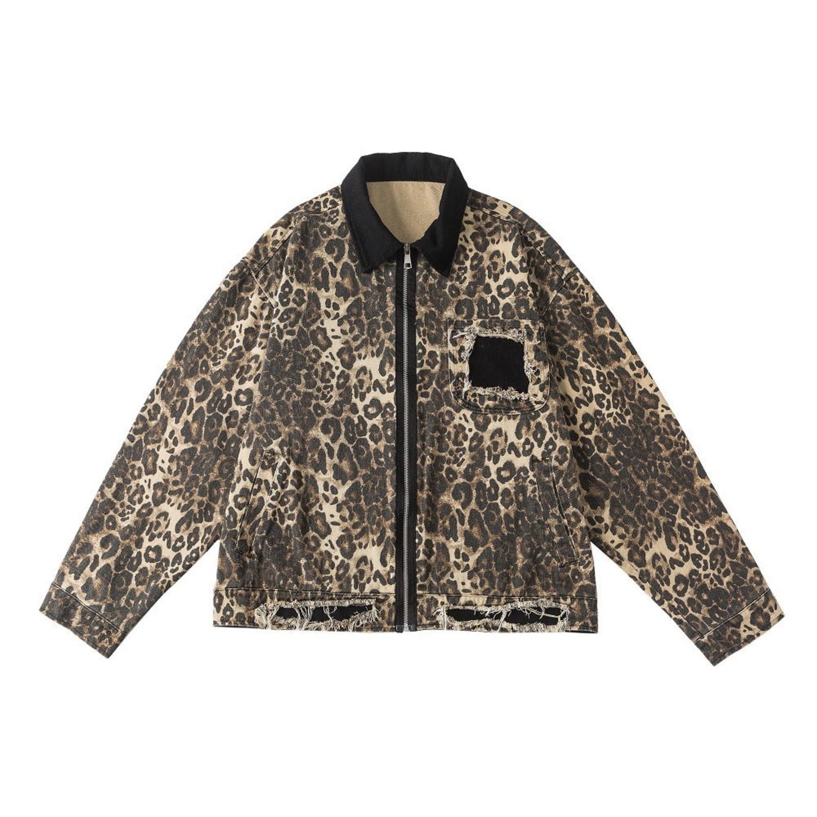 Other Brown Leopard Print Distressed Zip-Up Jacket Size US M / EU 48-50 / 2 - 1 Thumbnail
