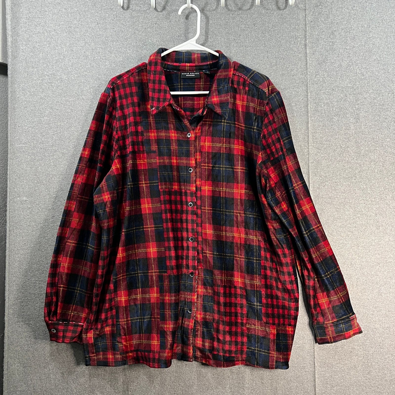 Other Susan Graver Weekend Regular Plaid Knit Corduroy Button Size XL / US 12-14 / IT 48-50 - 1 Thumbnail