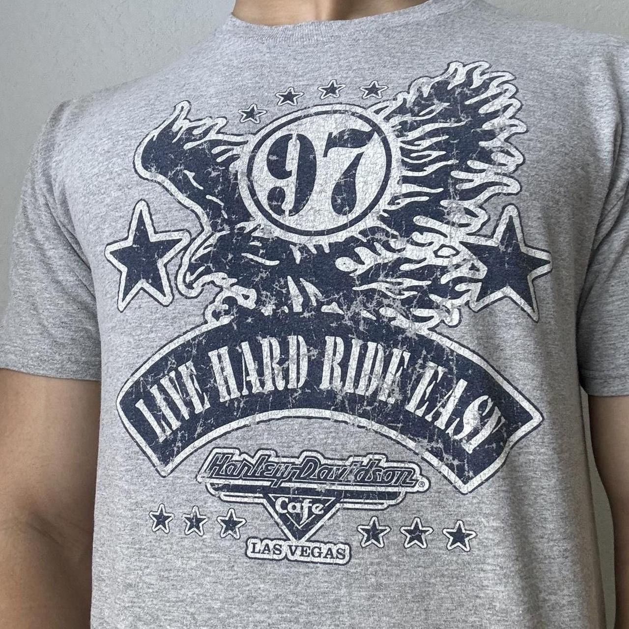 Harley Davidson × Vintage Vintage Harley Davidson Cafe 1997 Graphics Grey Tee Shirt Size US L / EU 52-54 / 3 - 4 Thumbnail