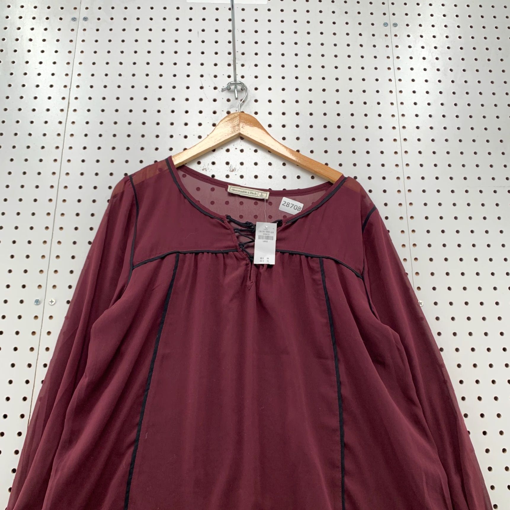 Abercrombie & Fitch NEW Abercrombie & Fitch Lace Up Blouse Womens Large Red Long Sleeve V-Neck NWT Size L / US 10 / IT 46 - 2 Thumbnail