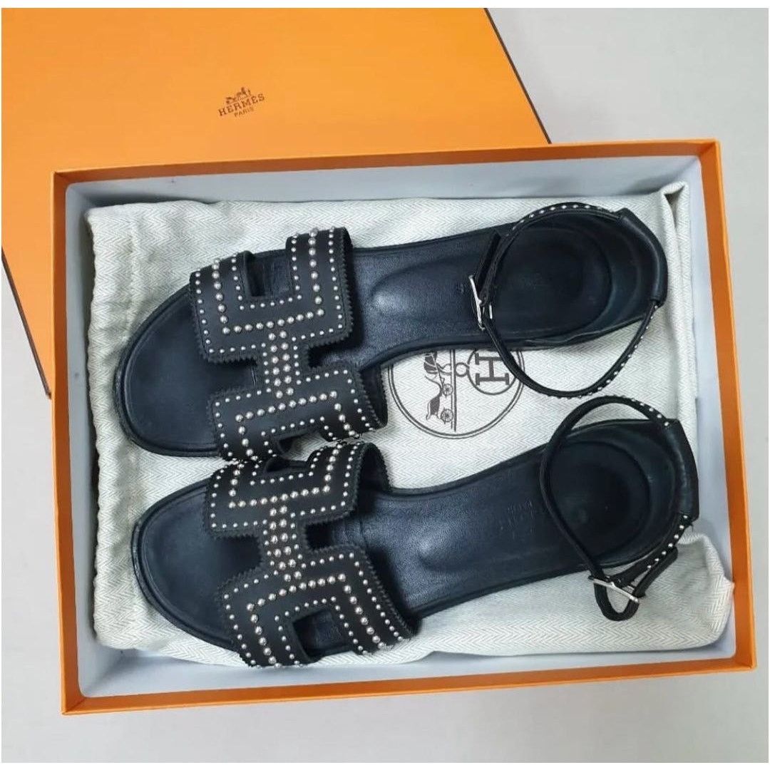 Hermes Hermes Black Leather Santorini Ankle Wrap Sandals Size 37 Size US 7 / IT 37 - 4 Thumbnail