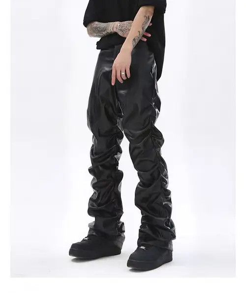 Vintage Kawamura x aoka Punk Warped Waxed Leather Baggy Pants Size US 34 / EU 50 - 2 Thumbnail