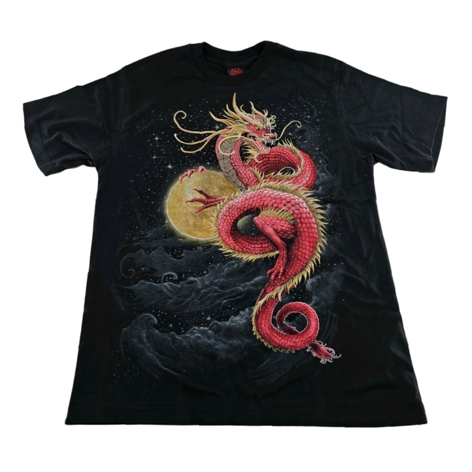 Vintage Spiral Red Dragon Short Sleeve T-Shirt - Size L - Spiral Designs LTD - Black Cotton Men Shirt Size US L / EU 52-54 / 3 - 1 Thumbnail