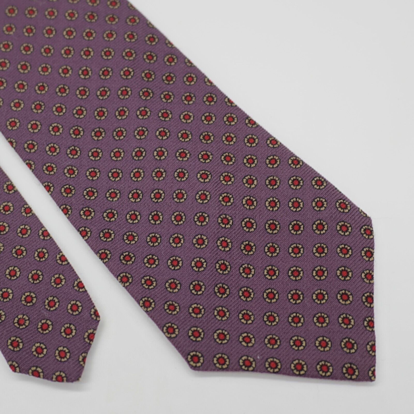 Designer Rooster Purple Red Geometric Floral Print Wool Tie Short Ski Size ONE SIZE - 1 Thumbnail