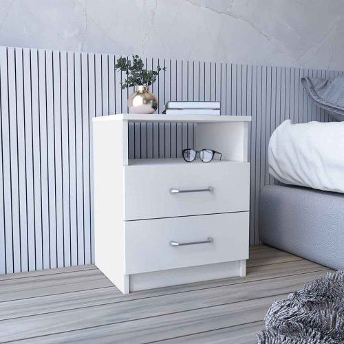 Nightstand Olienza Two Drawers One Shelf White Finish