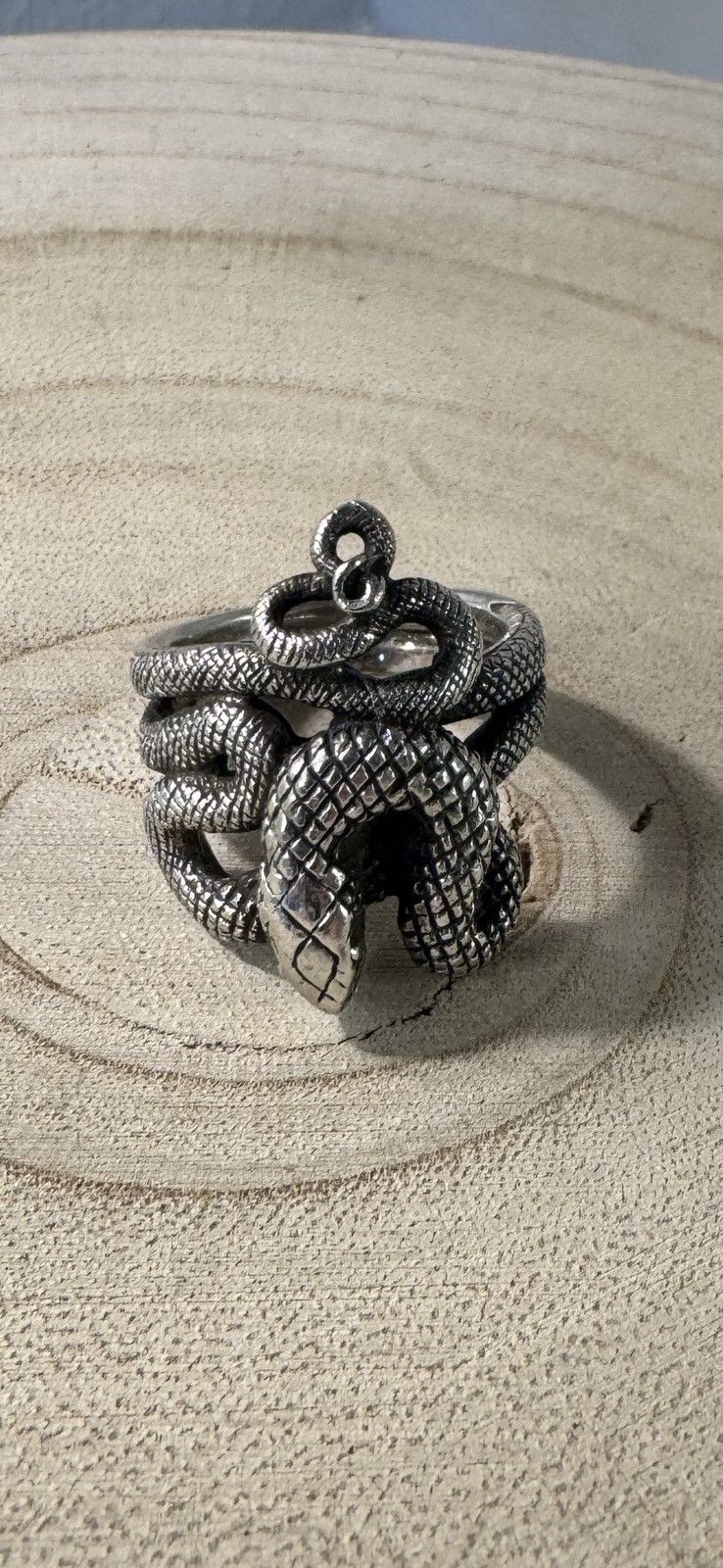 image of The Great Frog Snake Coil Ring in Silver, Men's