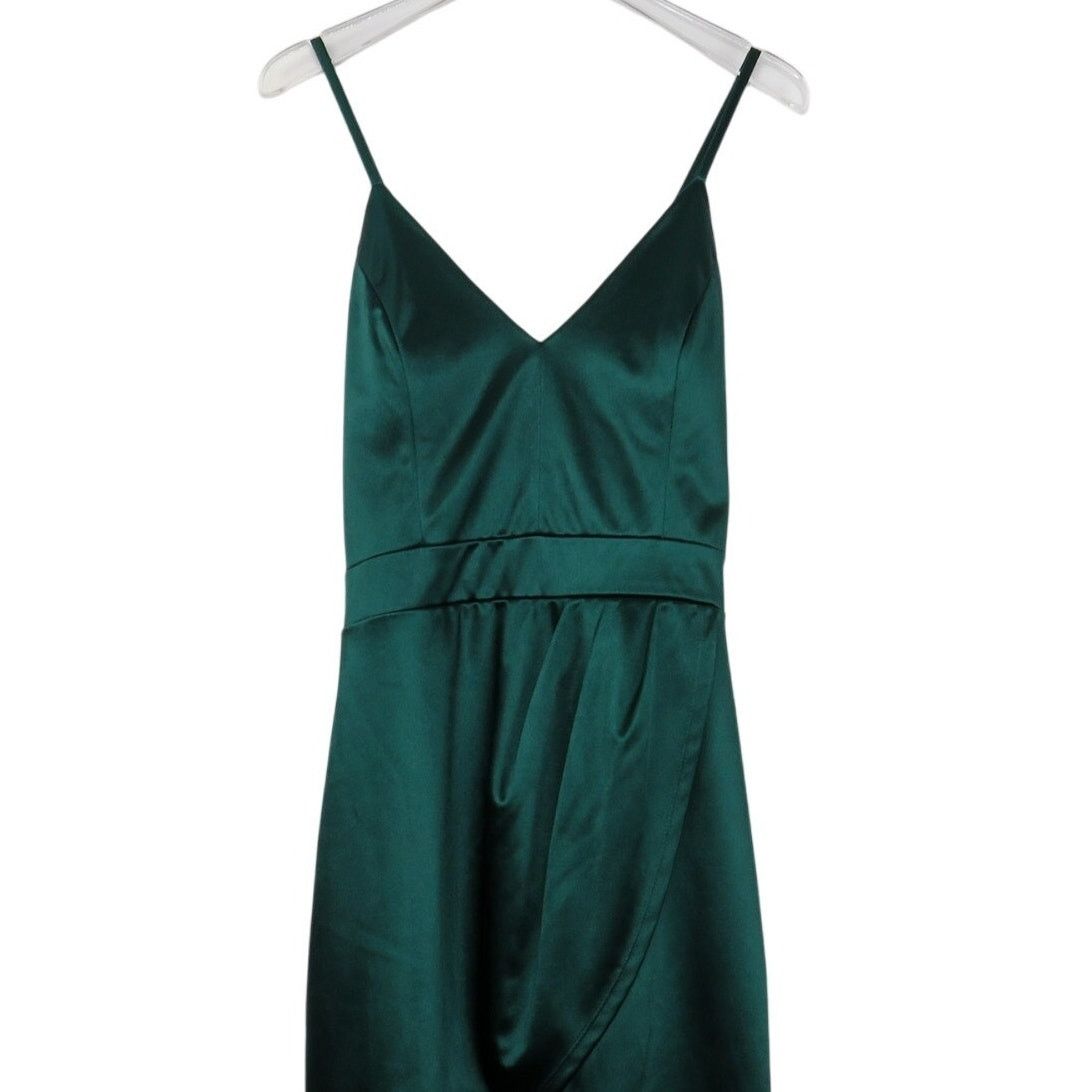 Macys Macy's Emerald Green Satin V-Neck Strap Back Mini Dress 11 Size M / US 6-8 / IT 42-44 - 6 Thumbnail