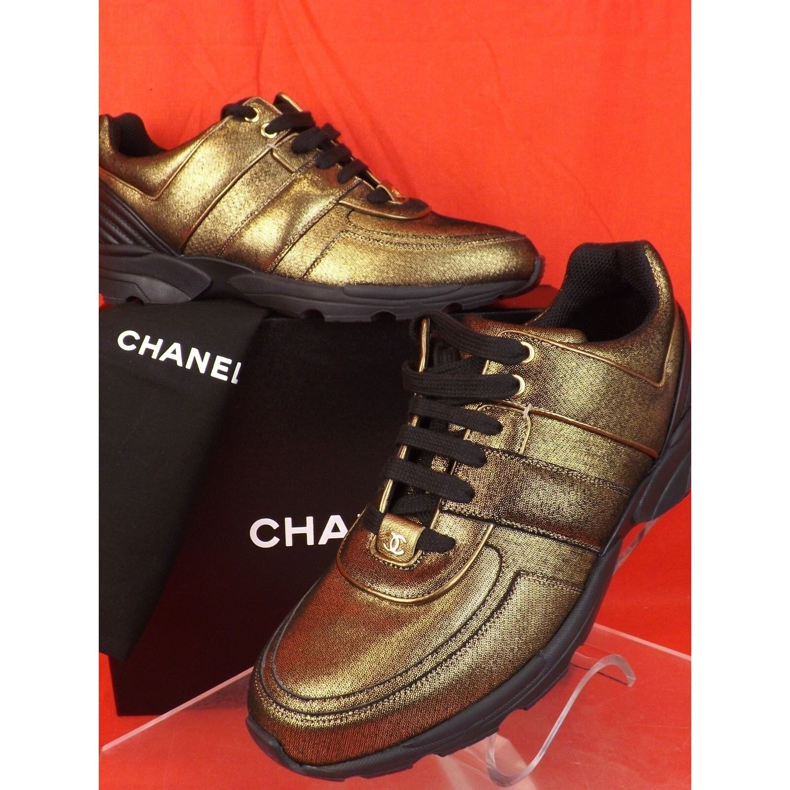 Chanel G31711 GOLDEN BROWN FABRIC LEATHER LOGO G31711 SNEAKERS 41 Size US 11 / IT 41 - 2 Thumbnail