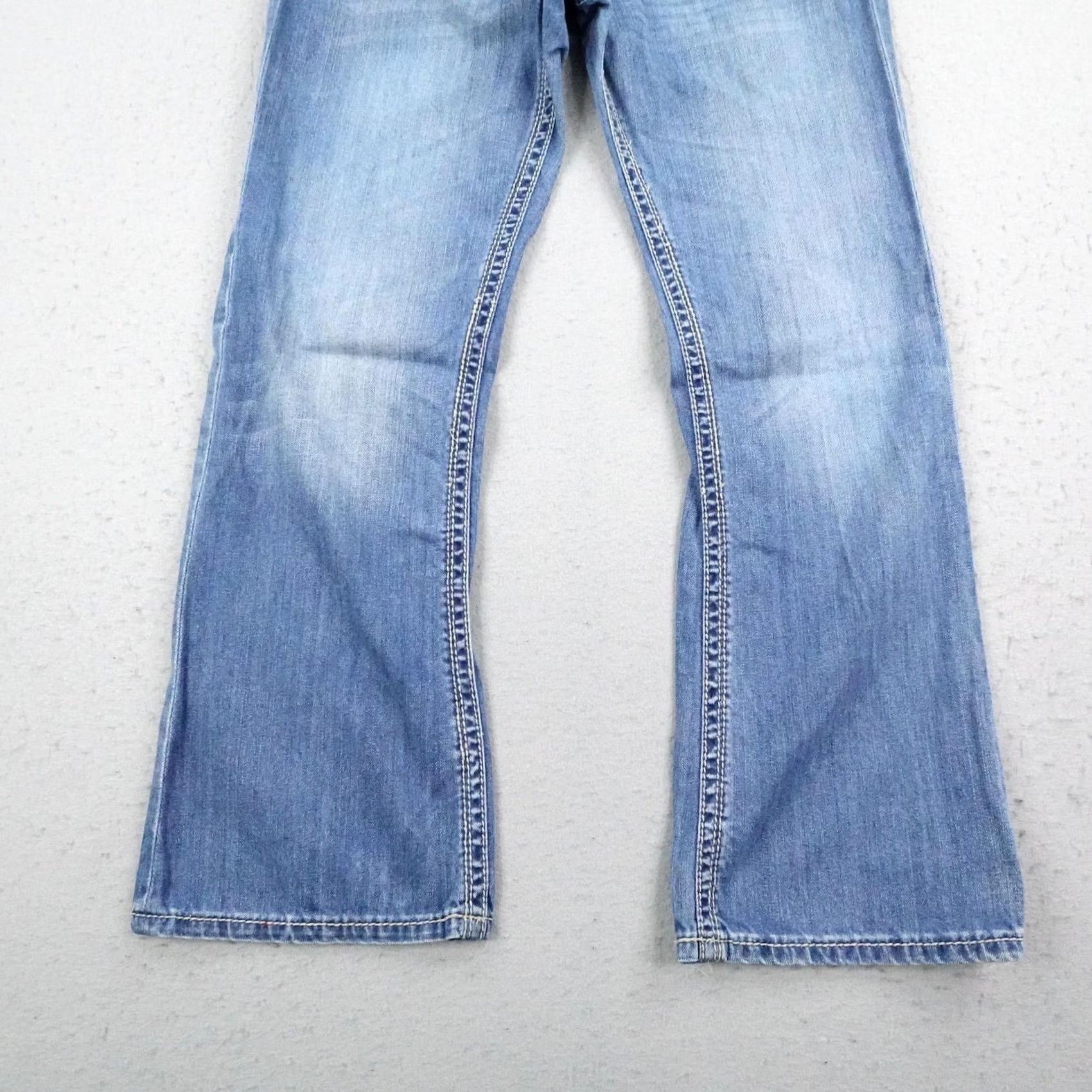 Vintage Seven 7 Jeans Mens 34x32 Blue Denim Light Bootcut Embroidered Flap Pockets Faded Vintage No Size US 34 / EU 50 - 3 Thumbnail