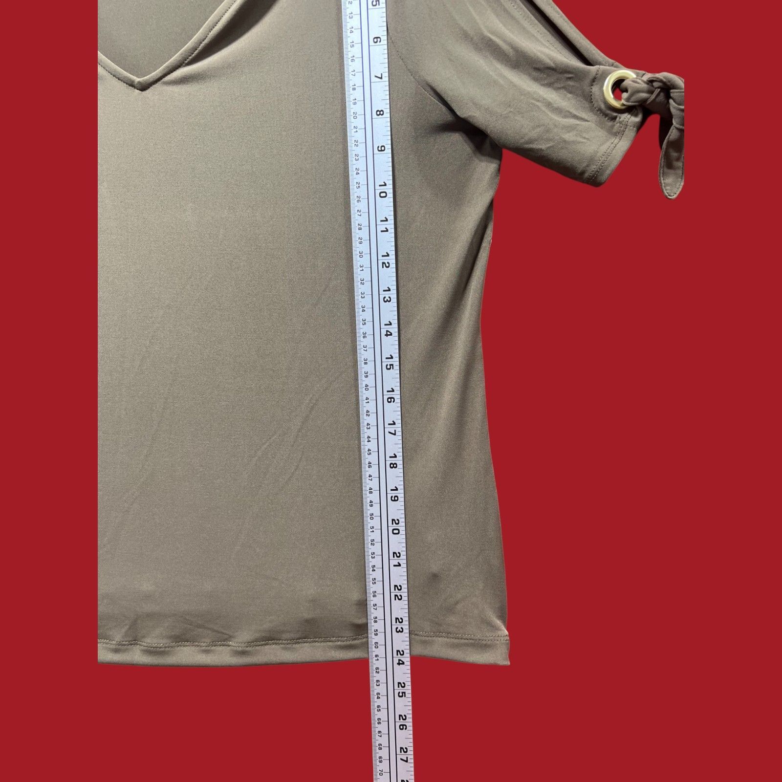 Other Liz Claiborne - Women's V-Neck Cold Shoulder Blouse - Olive Size L / US 10 / IT 46 - 6 Thumbnail