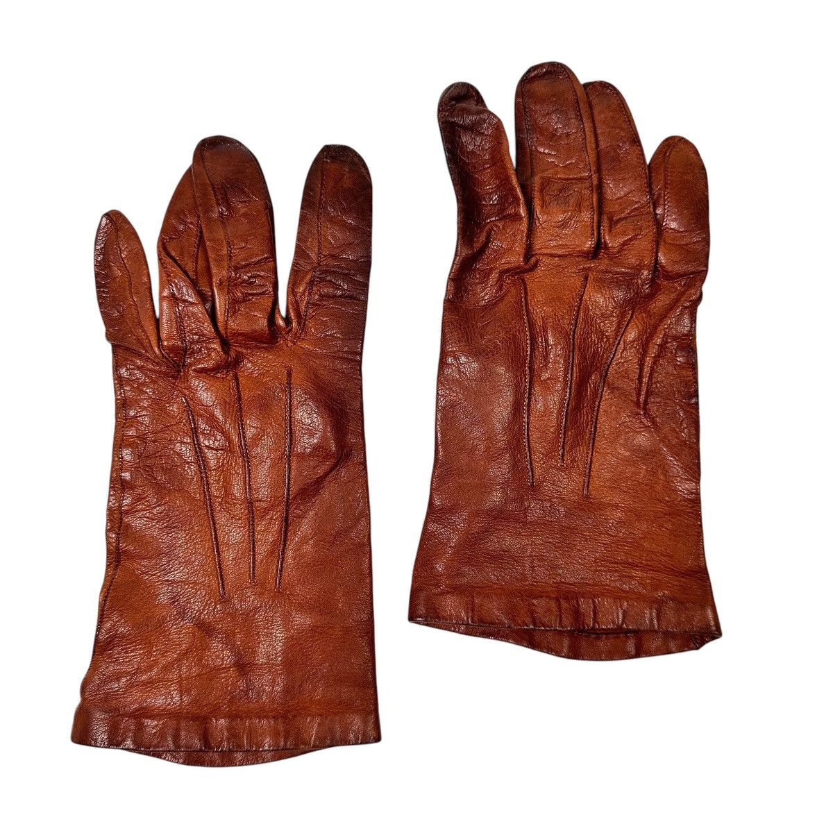 Vintage Vintage Women’s Brown Leather Gloves Small Petite 50s 60s Size ONE SIZE - 1 Thumbnail