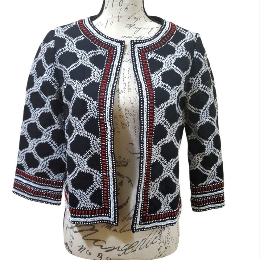 L'AGENCE L'Agence Ladies Size XS Black & Red Embroidered Beaded Cropp Size XS / US 0-2 / IT 36-38 - 1 Thumbnail