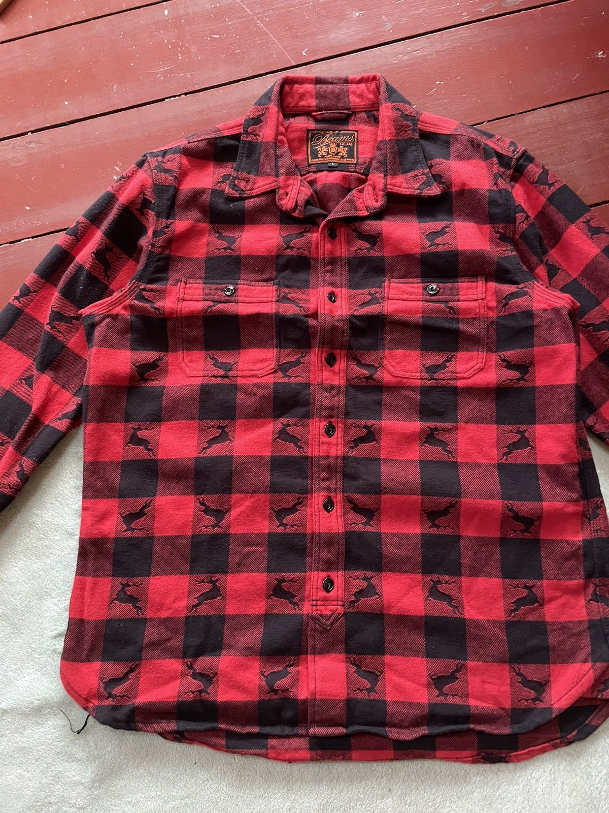 Beams Plus Beams Hard Cotton Red Tartan Deer Design Size US L / EU 52-54 / 3 - 4 Thumbnail