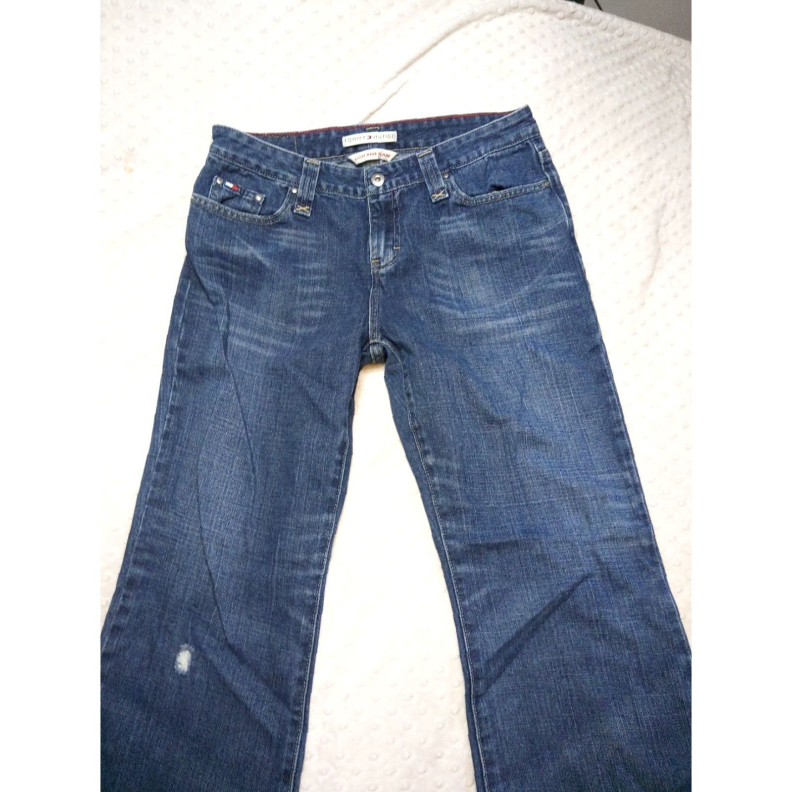 Tommy Hilfiger Y2K Low Rise Flare Leg Jeans Women's 10 Long Tommy Hilfiger Vintage Denim 32x31 Blue USA 90s Festival Grunge Logo Retro Mens Womens Girls Boys Size 32" / US 10 / IT 46 - 4 Thumbnail