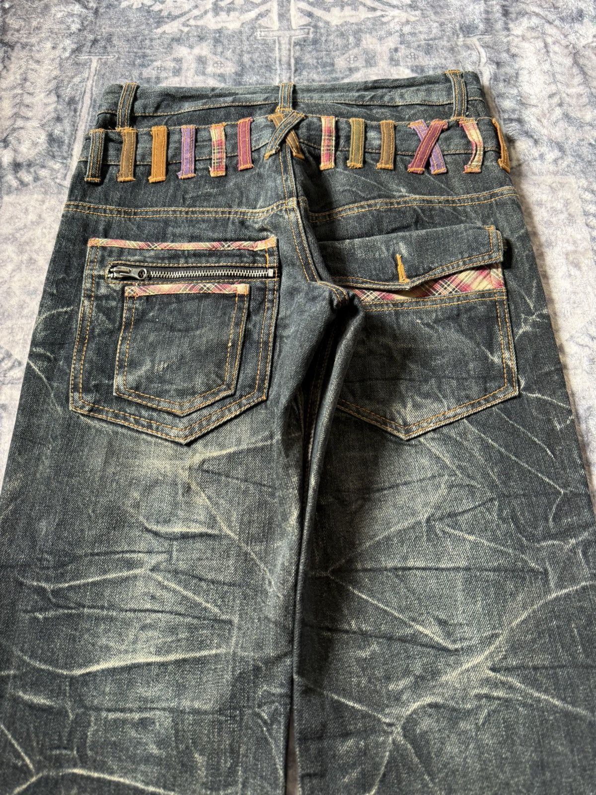 Hysteric Glamour Nylaus Japan Double Waist Cracked Shadow Wash Edgy Jeans Size US 29 - 12 Thumbnail