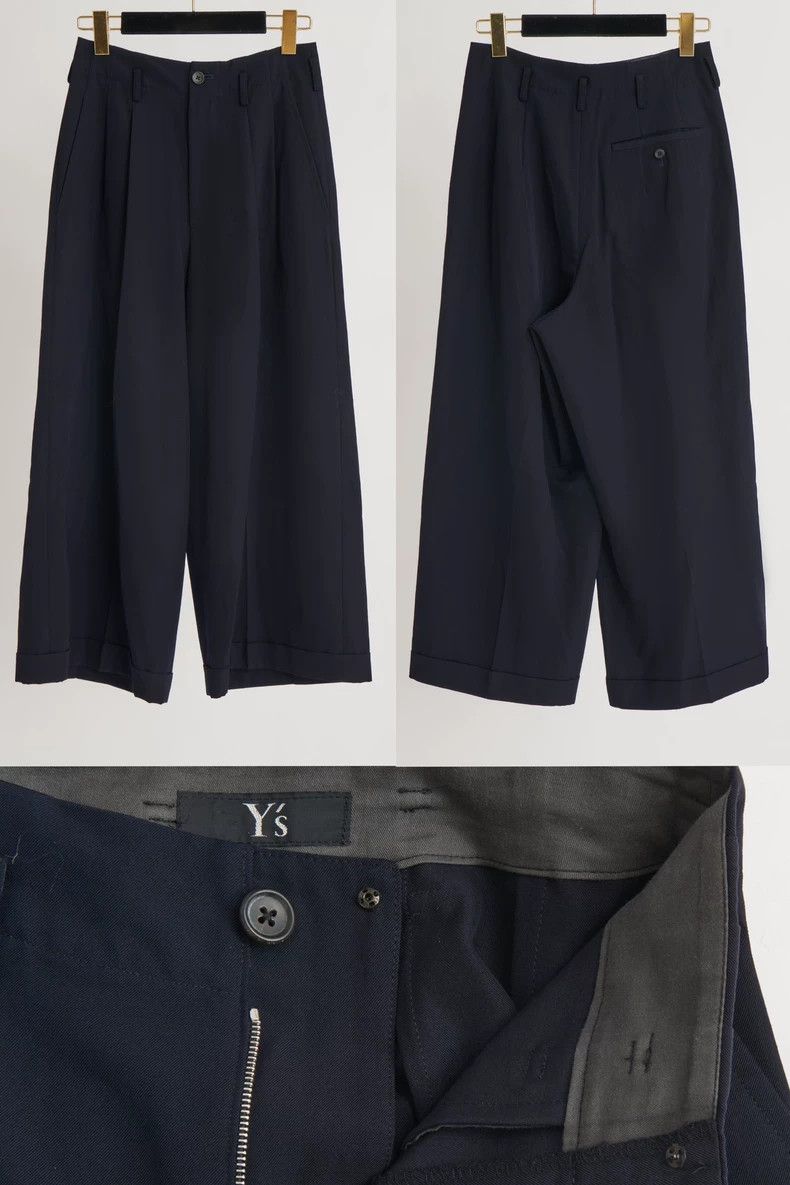 Y's Y's size os Navy Blue Pleated Rolled Wide-Leg Pants Size 24" / US 00 / IT 34 - 8 Thumbnail