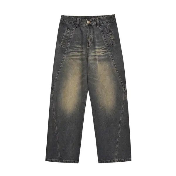 Japanese Brand Washed split stitching ripped denim wide-leg pants Size US 32 / EU 48 - 1 Thumbnail