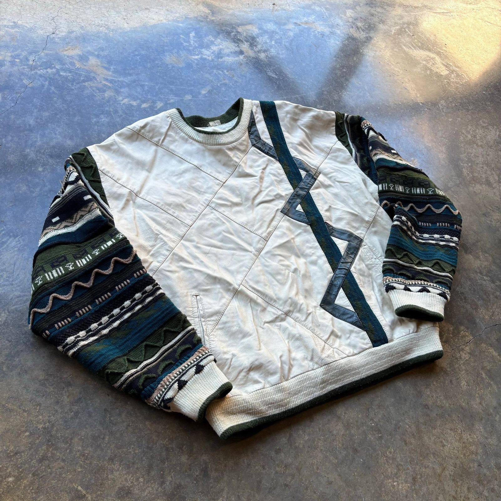 Vintage Crazy Vintage Coogi Style Vilanto Leather Chunk Sweater Size US XL / EU 56 / 4 - 2 Thumbnail