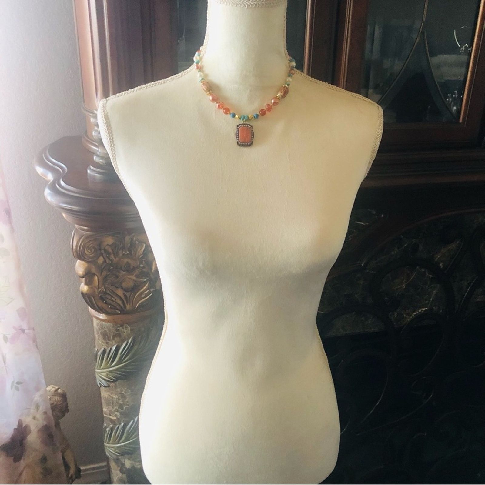 Handmade Handcrafted repurpose carved carnelian cameo necklace Size ONE SIZE - 5 Thumbnail