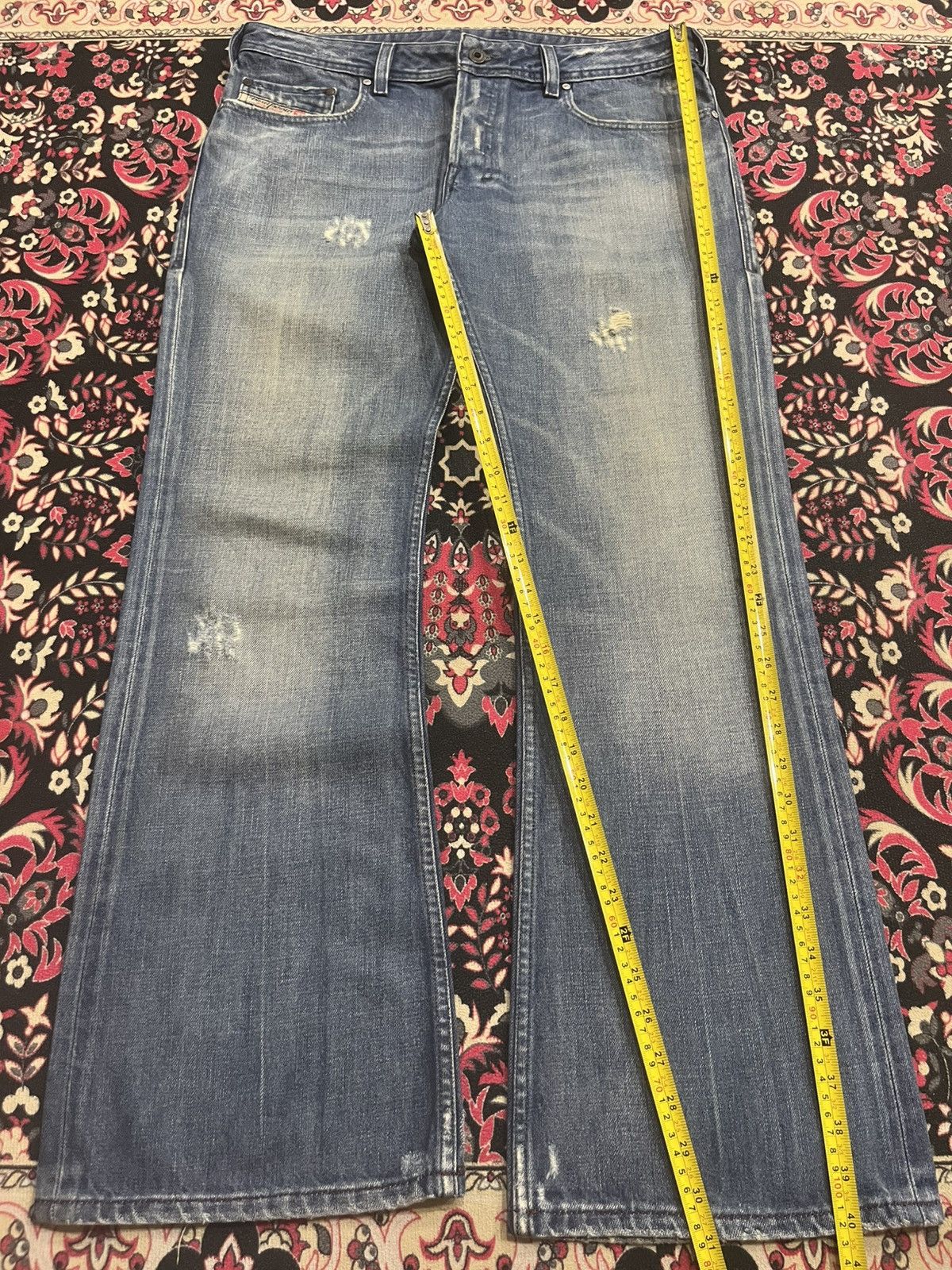 Diesel Vintage Diesel Blue Washed Distressed Buttonfly Flare Jeans Size US 33 - 14 Thumbnail