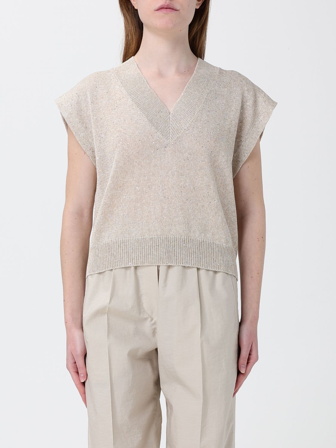 Brunello Cucinelli Brunello Cucinelli Sweater Woman Beige Size L / US 10 / IT 46 - 1 Thumbnail