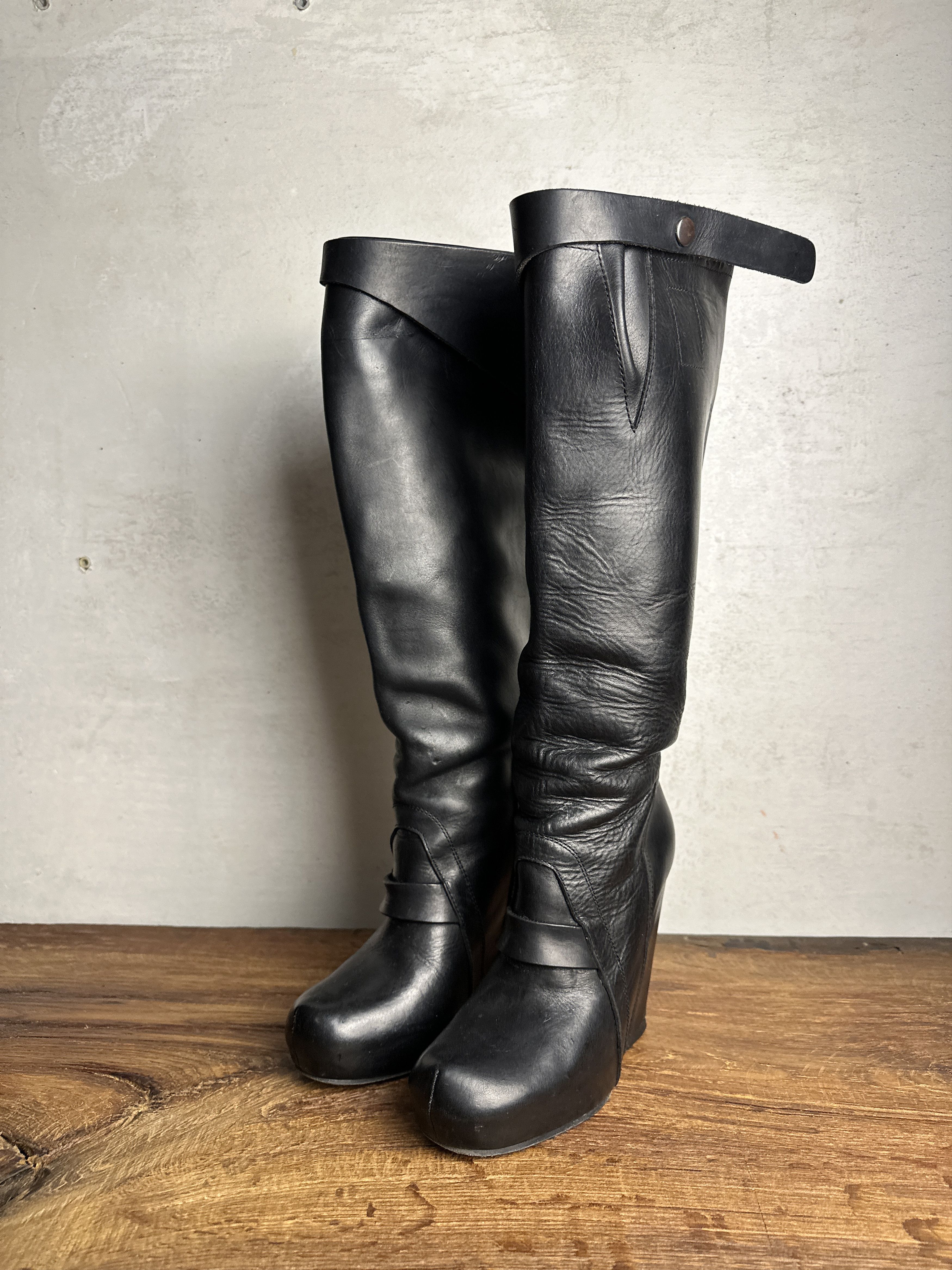 Rick Owens Over The Knee Black Wedge Boots Rick Owens Black Sock