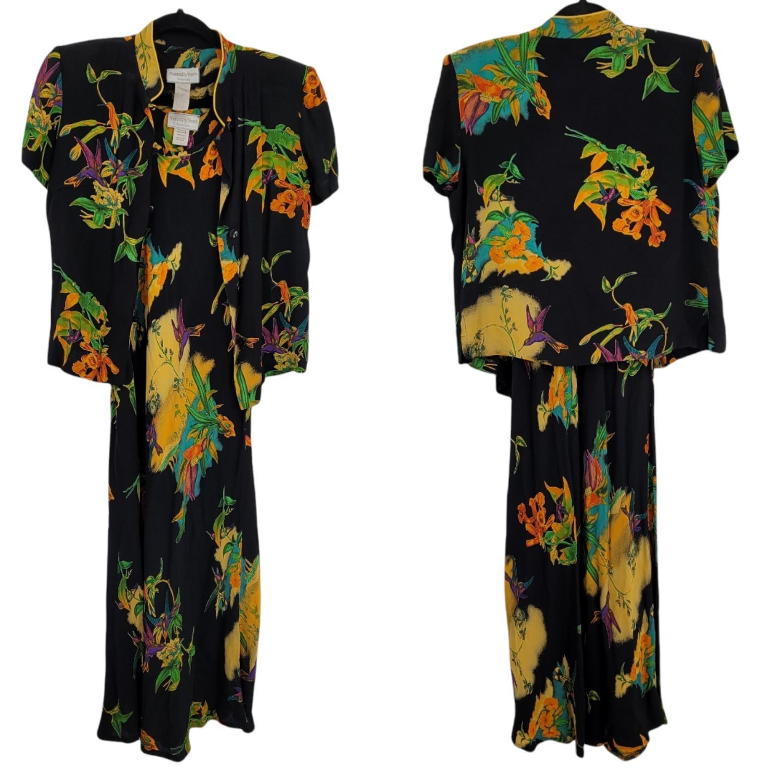 Vintage Vtg 80's 2pc Maxi Dress Sz S Black Hummingbird Neon Psychede Size S / US 4 / IT 40 - 5 Thumbnail