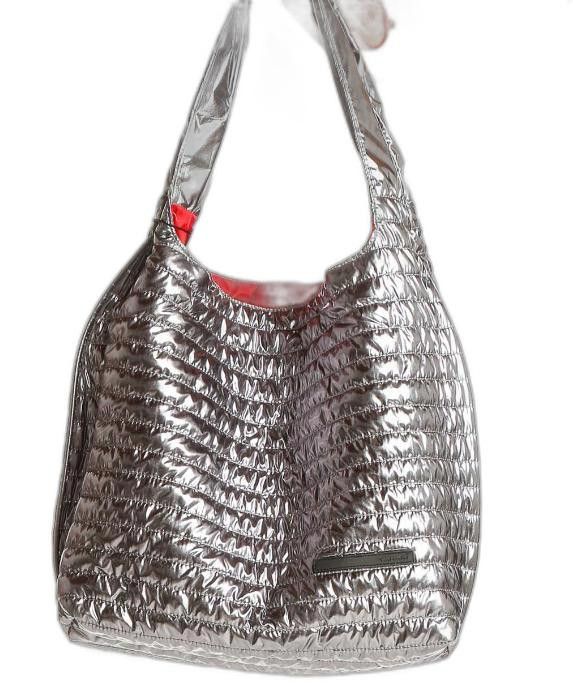 Elie Tahari Tahari Metallic Silver Quilted Tote with Bold Red Interior Size ONE SIZE - 2 Thumbnail