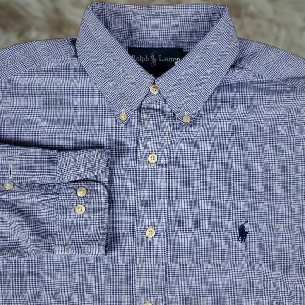 Ralph Lauren Ralph Lauren Shirt Mens 16 Blue Plaid Long Sleeve Button Up Non-Iron Pockets Dress Shirt Size 42R - 1 Thumbnail
