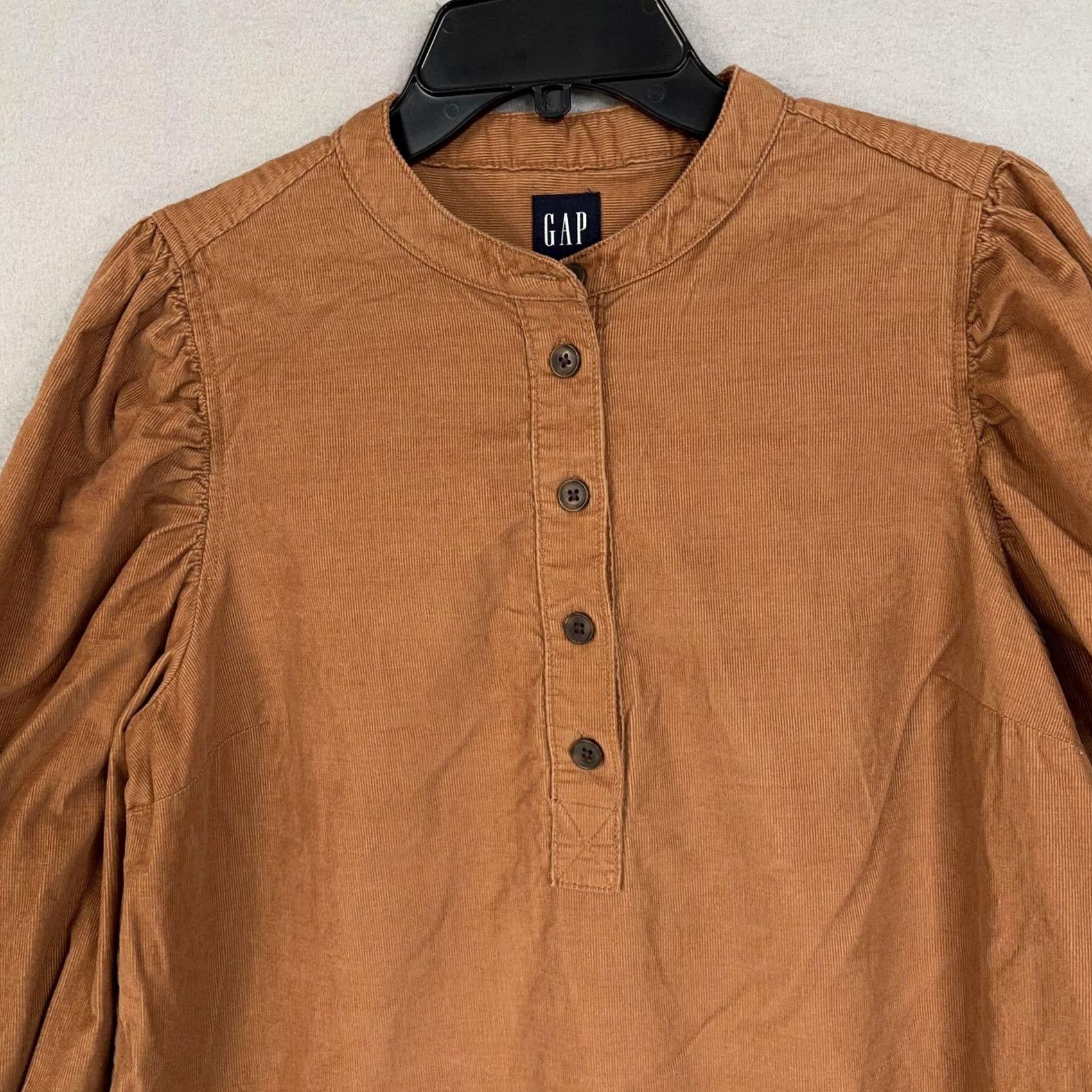 Gap GAP Shirt Dress Womens Medium Brown Corduroy Henley 3/4 Puff Sleeve Shift Mini Shirt Dress Size M / US 6-8 / IT 42-44 - 2 Thumbnail