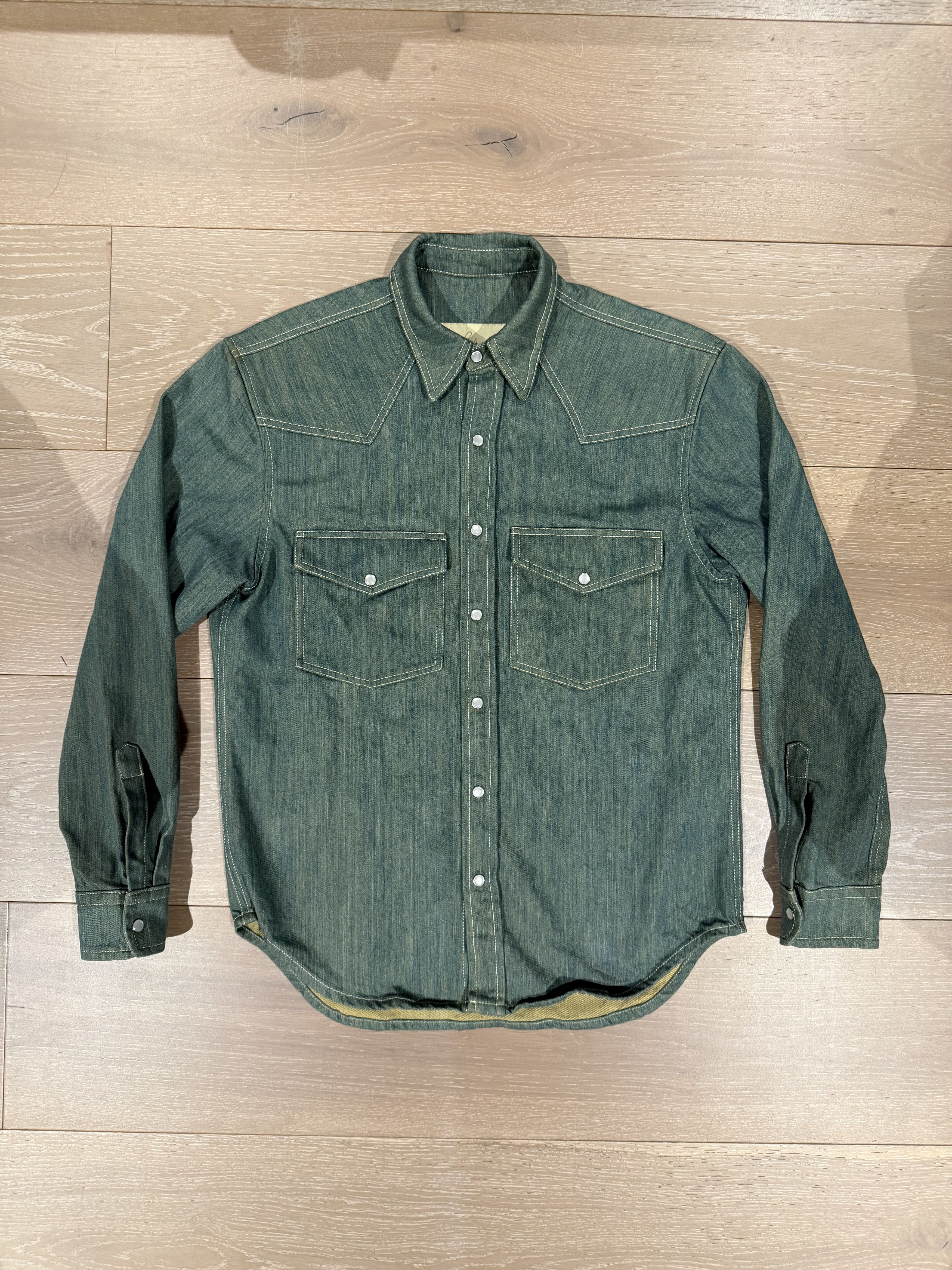 Libero 💚 Libero Spaghetti Western Button Up Shirt Green Denim NEW Size US M / EU 48-50 / 2 - 4 Thumbnail