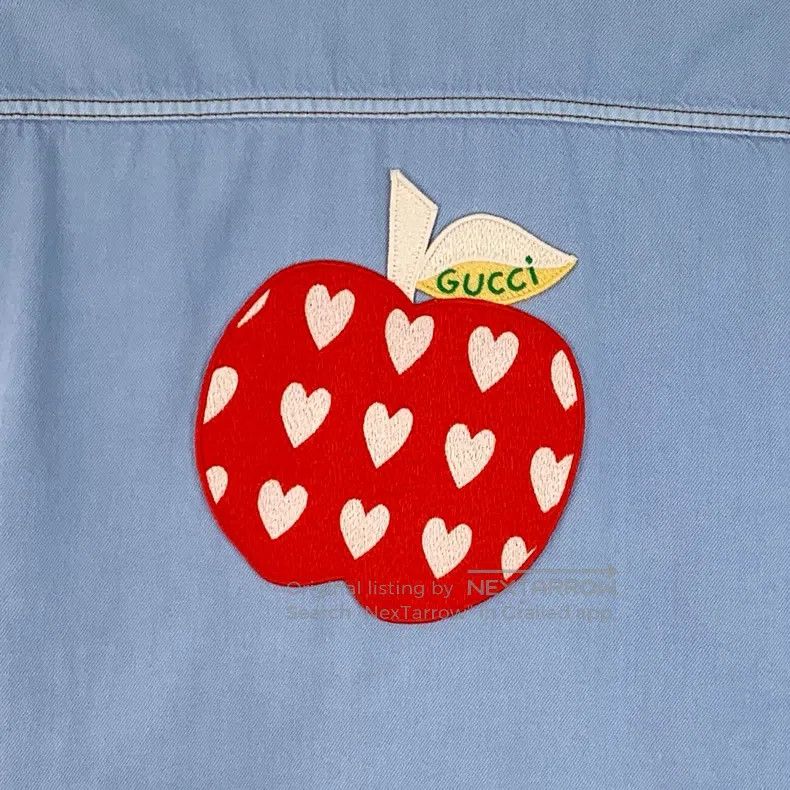 Gucci Gucci Light blue apple embroidered cotton lapel single-bre Size US S / EU 44-46 / 1 - 5 Thumbnail