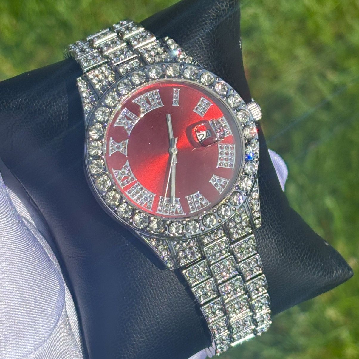 Other Iced Out Watch Presidential Style Red Face Size ONE SIZE - 3 Thumbnail